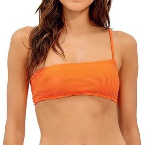 Orange Ribbed Bikini Top
